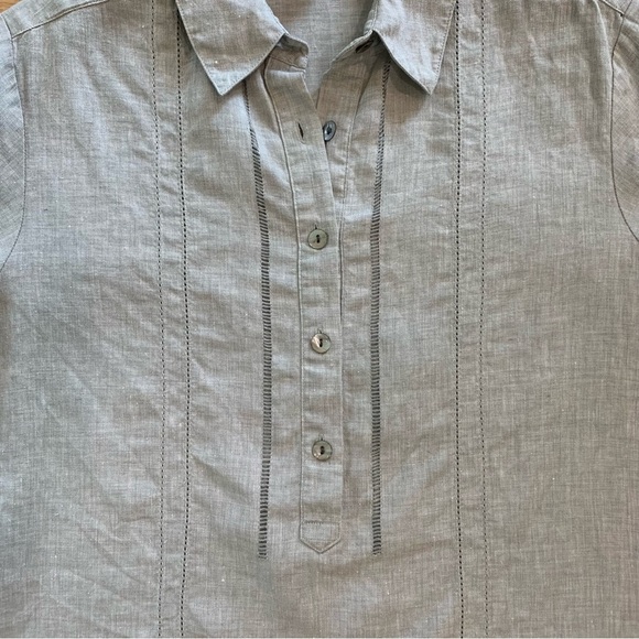 Garnet Hill 100% Linen Lace Inset Top Blouse Button Popover Top Size 8 - Picture 2 of 9